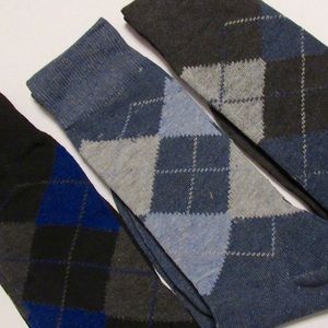 Black French Blue Grey Argyle 3 Pack Socks